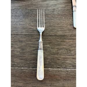Antique Mother of Pearl Shell Handle Sterling Silver Band FORK